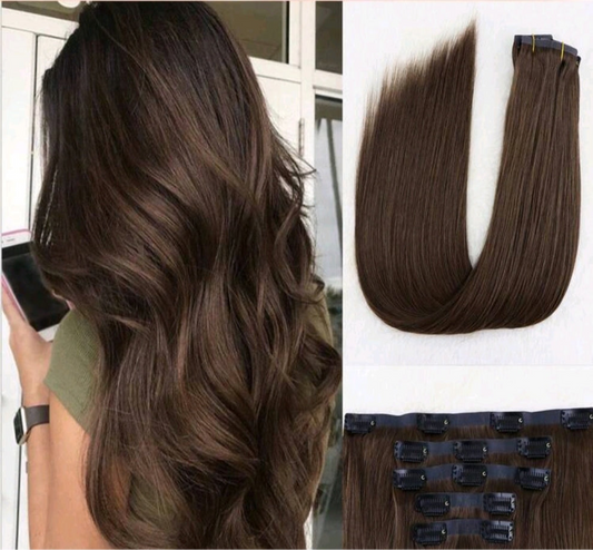 7pcs Dark Brown Clip in Hair Extensions