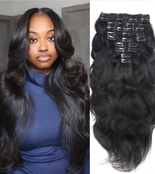 10pcs Natural Wave Black Clip in Hair Extensions