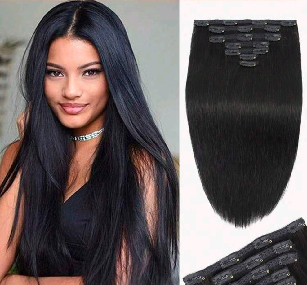 7pcs Clip in Straight Natural Hair Extensions