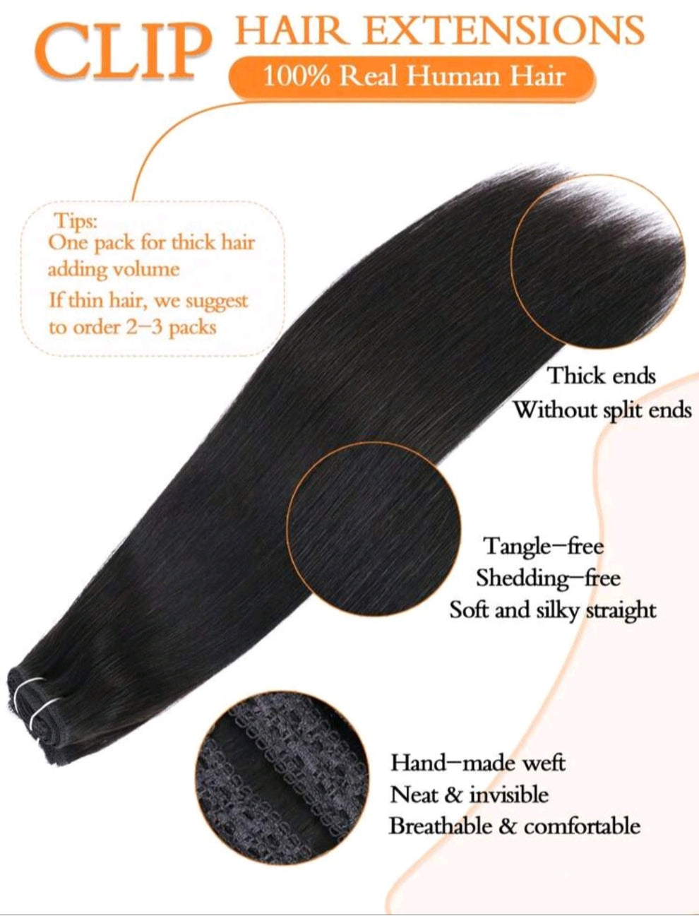 7pcs Clip in Straight Natural Hair Extensions